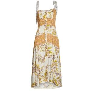 FREE PEOPLE Lover Boy Maxi Dress Floral Patchwork Midi Dress Button Front Sz 12